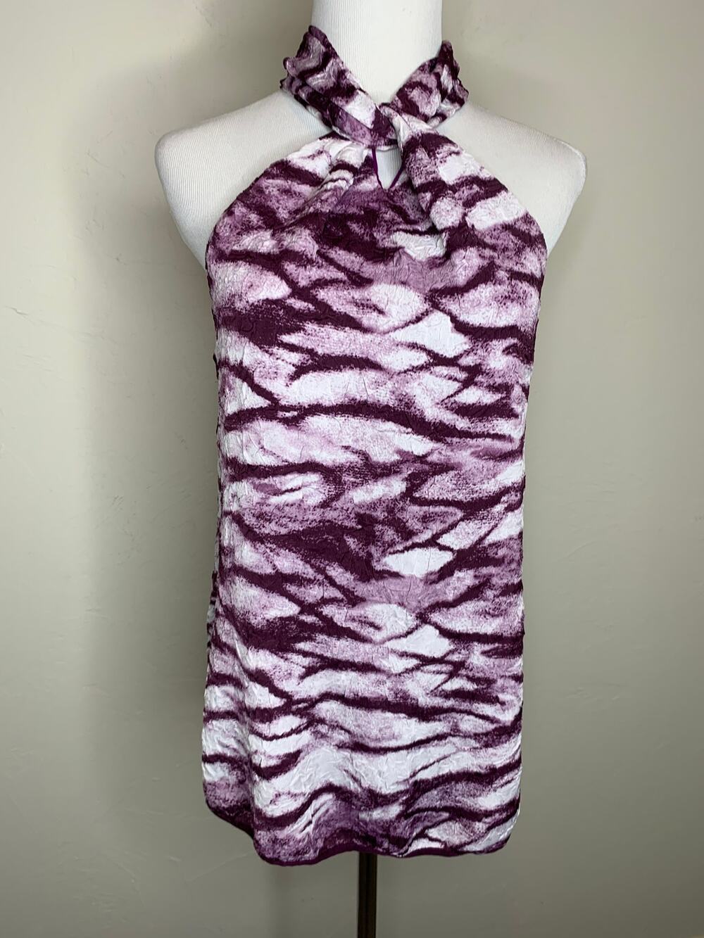 Calvin Klein Purple WHite Abstract High Neck Blouse Sz ? Medium